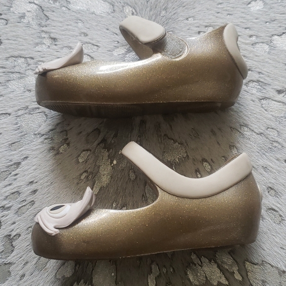 Mini Melissa Gold Glitter Kitty Cat Shoes Sz6 - Picture 5 of 8